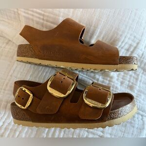 NWOB Birkenstock Milano Big Buckle Oiled Leather Sandals Size 35 Regular/Wide